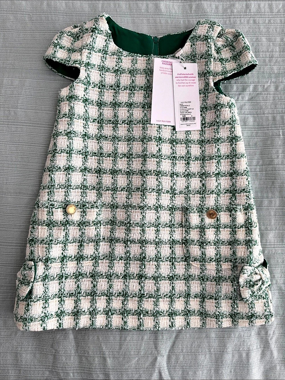 Lilly Pulitzer Little Lilly Short Sleeve Fiddle Leaf Green Windowpane Boucle Dre